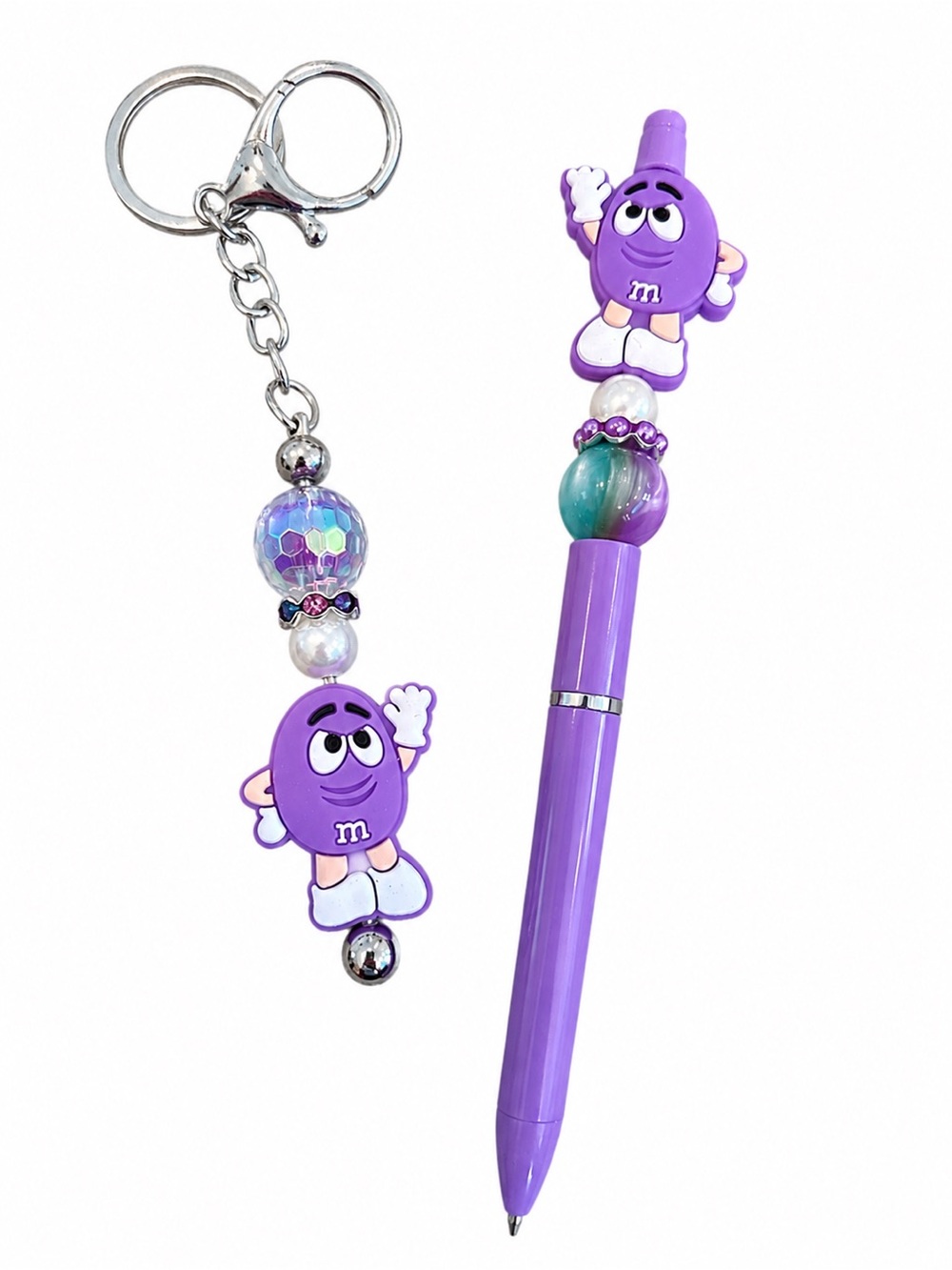 Purple M&M Character Pen and Keychain Set
